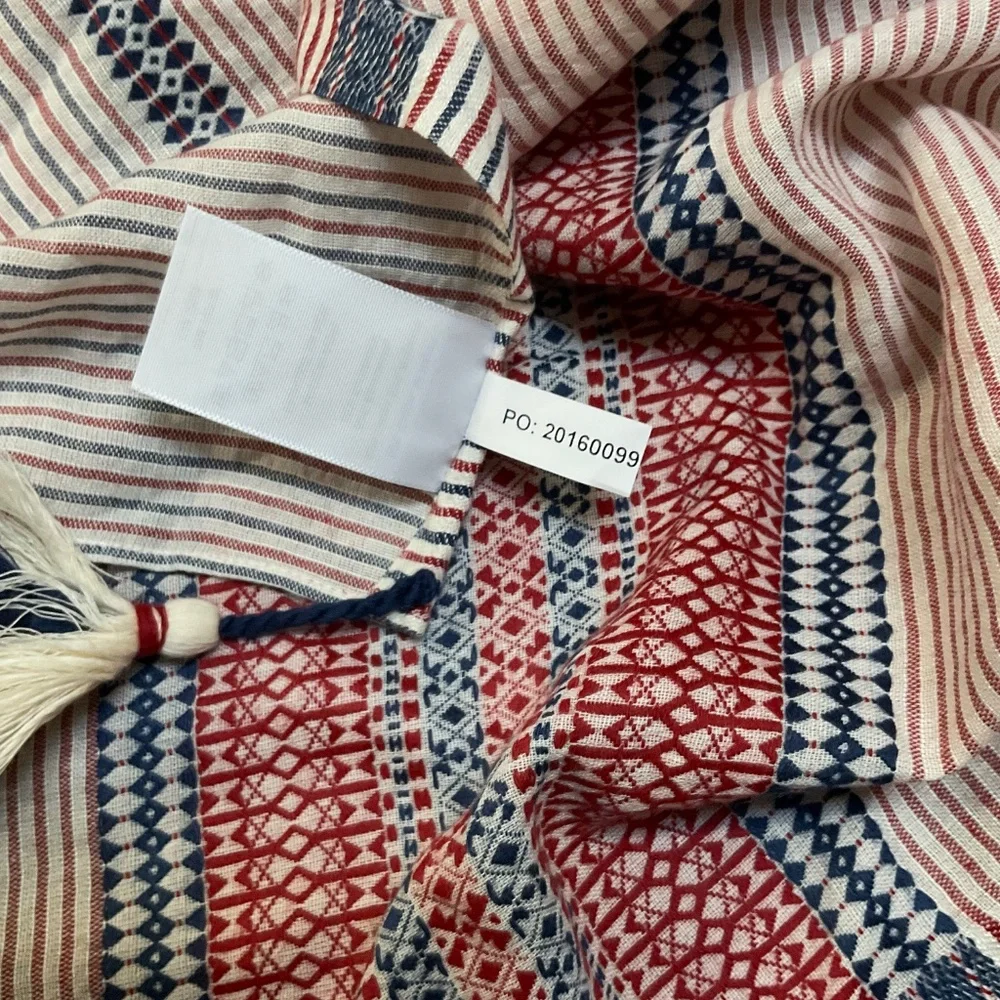 Stella & Dot Destination Scarf Indigo/Red Jacquard w/ Tassels
